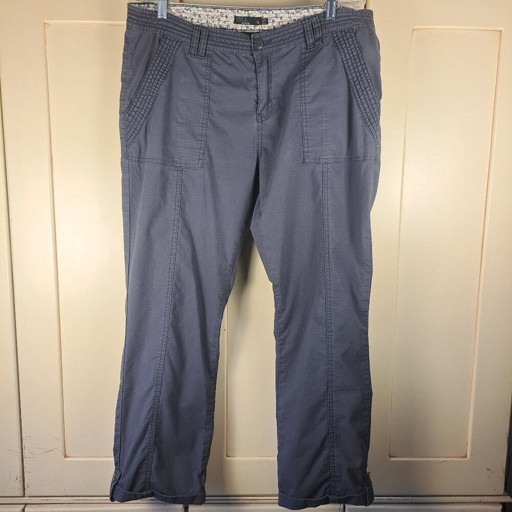 Prana Women's Charcoal Gray Roll Cuff Cargo Pants Ripstop Sz 14-FLAW